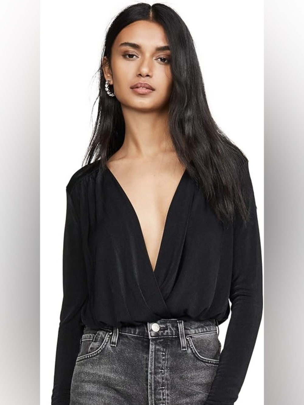 Free People Black Wrap Bodysuit Metallic Festive Top Size M Goth